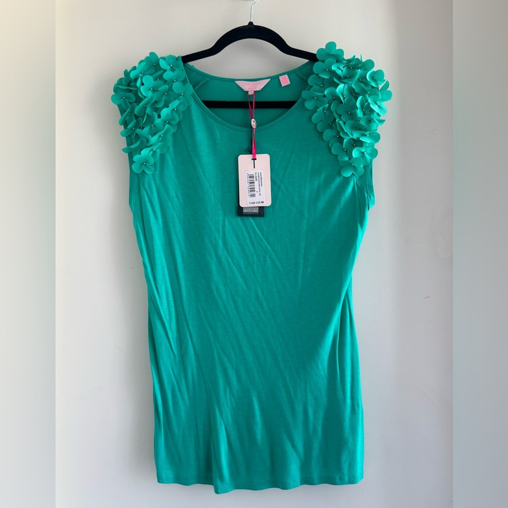 Ted Baker London Green Floral Applique Shoulder Top
